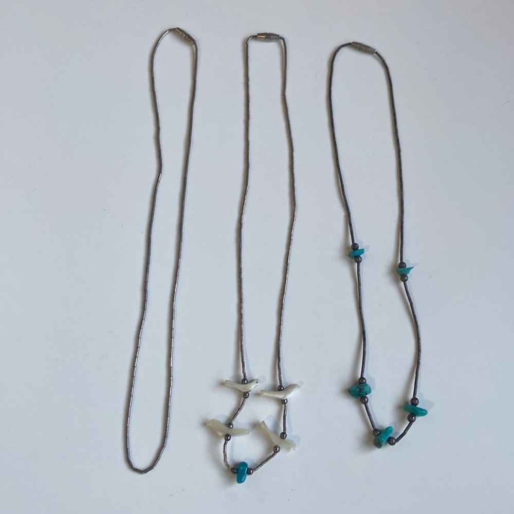 Liquid Silver Beaded Native American Necklace Lot - Gem